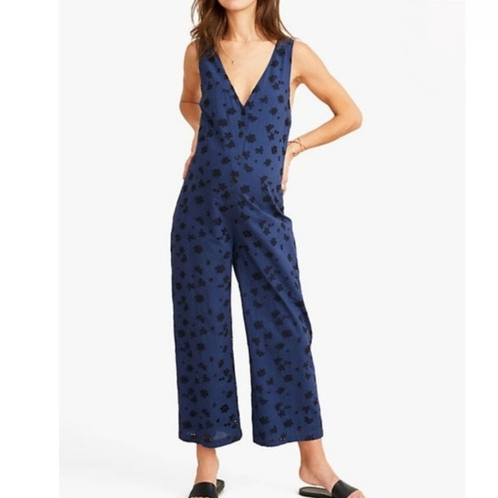 Hatch Navy Blue Floral V-Neck Jumpsuit